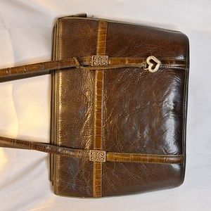 Brighton Green Leather croc Embossed shoulder bag 14x10 EUC